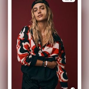 Free People Day Break Sweat 1/4 Zip sz xs Black Combo Jacket